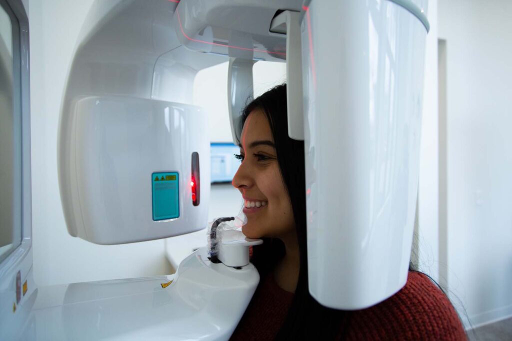 Patient getting X-rays at Refine Dental Studio in Lewis Center, OH