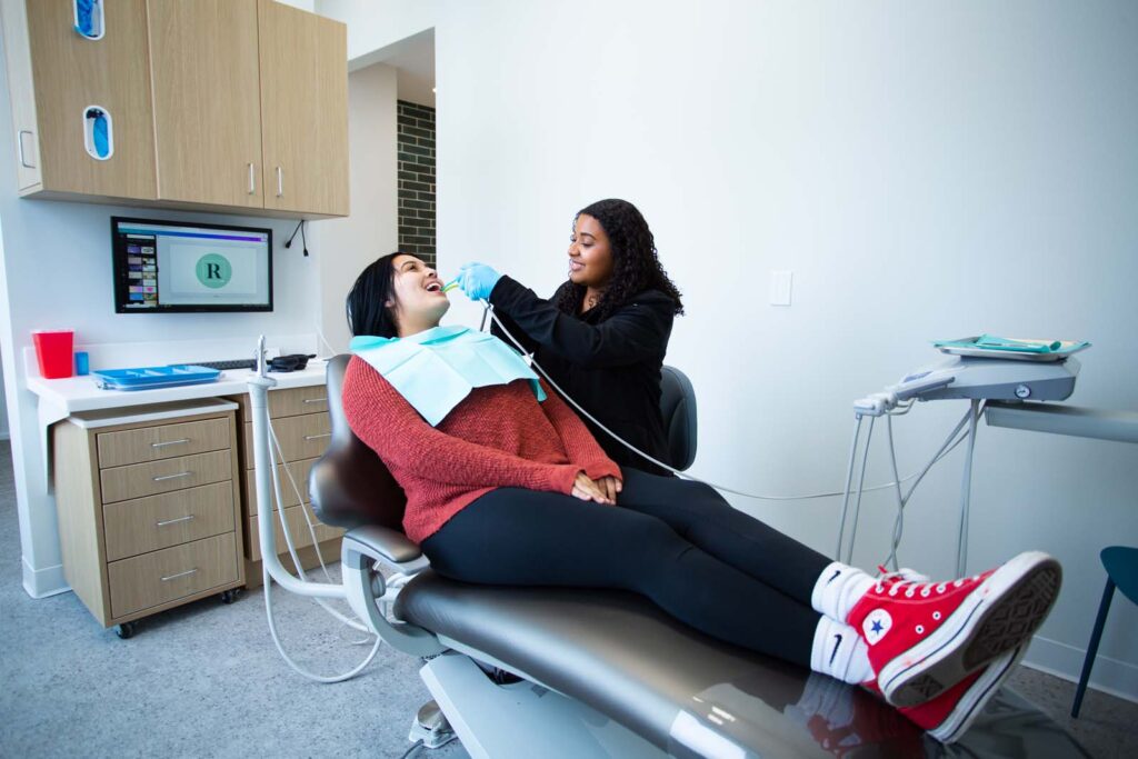 Patient exam at Refine Dental Studio in Lewis Center, OH